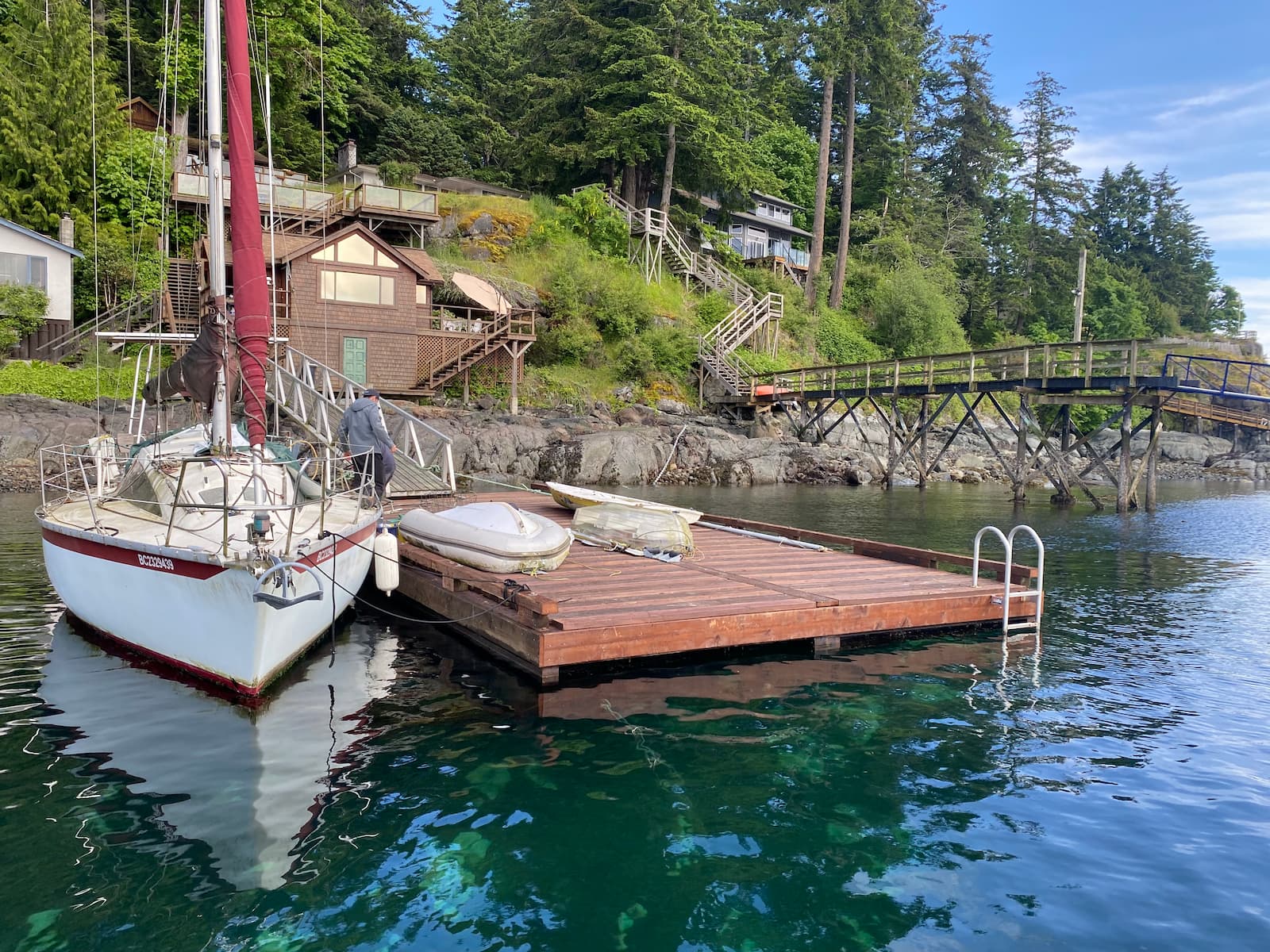 Completed residential dock float with new decking on the BC coast